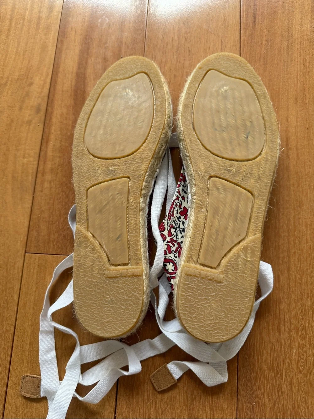 Brooks Brothers Red and White Floral Espadrille Lace-Up Flats
